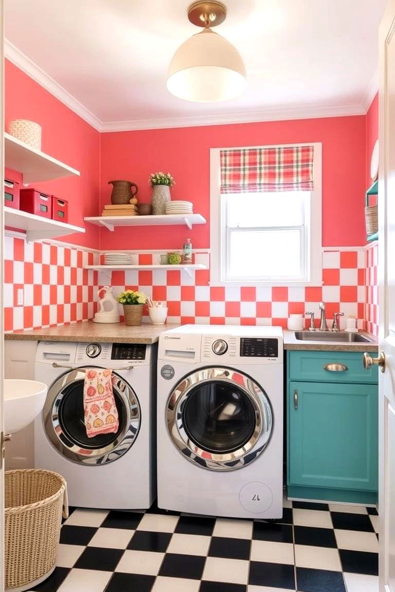 Retro Checkerboard Style - 24 Laundry Room Backsplash Ideas
