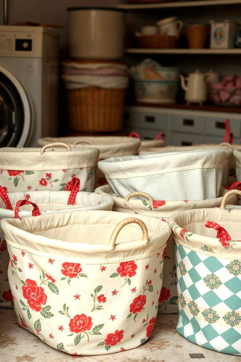 Retro Fabric Baskets - 24 Vintage Laundry Room Decor Ideas