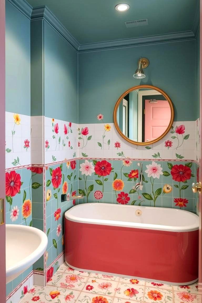Retro Floral Tiles for a Vintage Touch - 24 Bathroom Backsplash Ideas