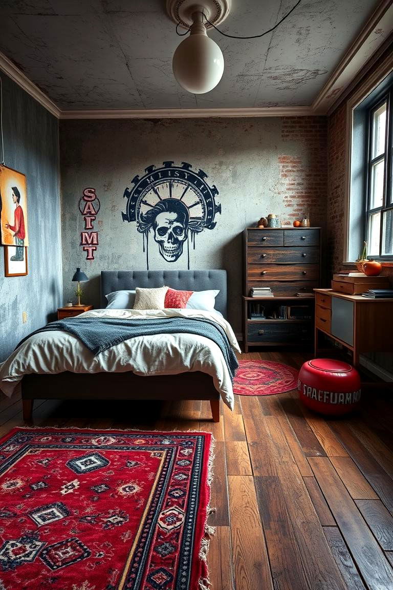 Retro Industrial Textiles and Rugs - 24 Steampunk Bedroom Ideas