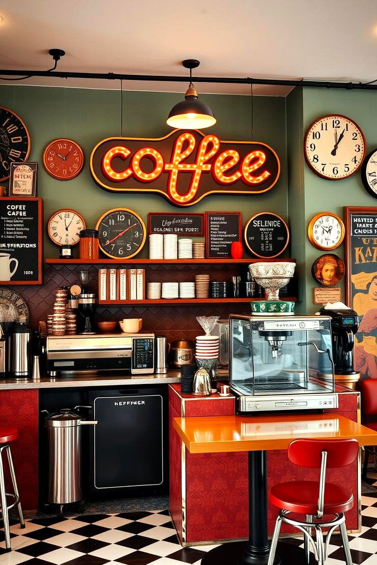 Retro Inspired Coffee Setup - 24 Office Coffee Station Ideas