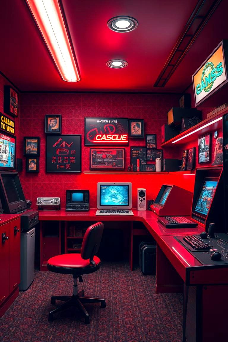 Retro Inspired Gaming Station - 24 Red and Black Gaming Setup Ideas