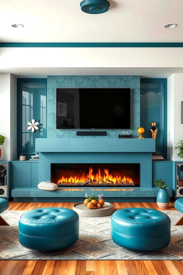 Retro Inspired Modern Twist - 24 Linear Fireplace Ideas With Tv Above