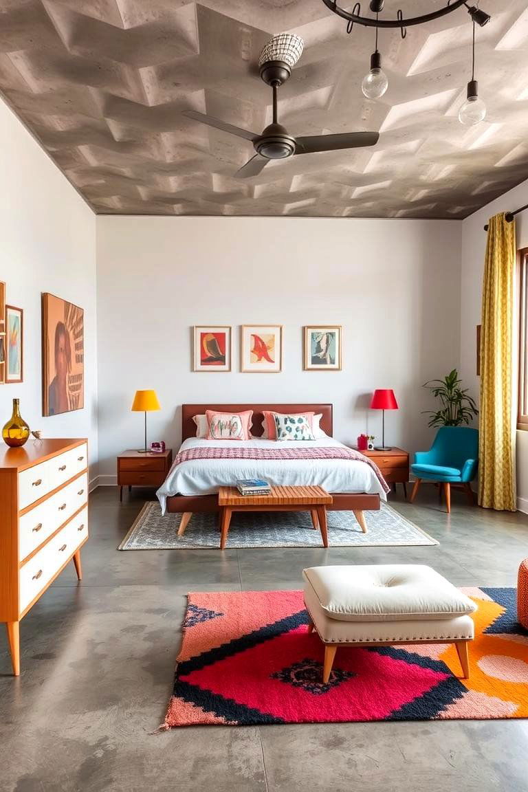Retro Modern Concrete Floor Bedroom - 24 Concrete Floor Bedroom Ideas