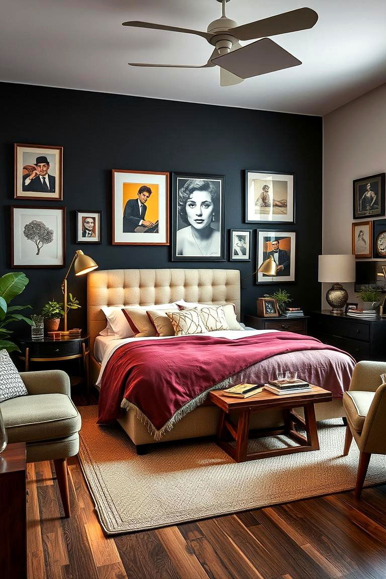 Retro Modern Revival - 24 Black Accent Wall Bedroom Ideas