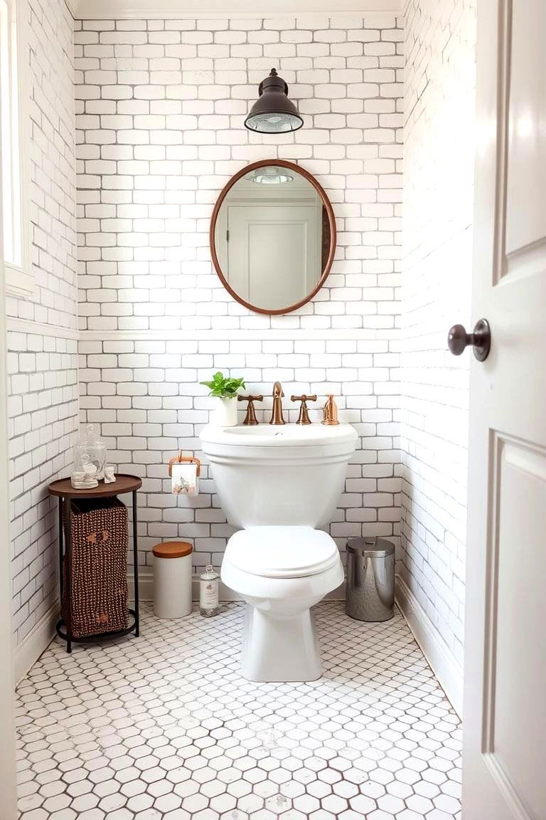 Retro Penny Tile Charm - 24 Powder Room Floor Tile Ideas