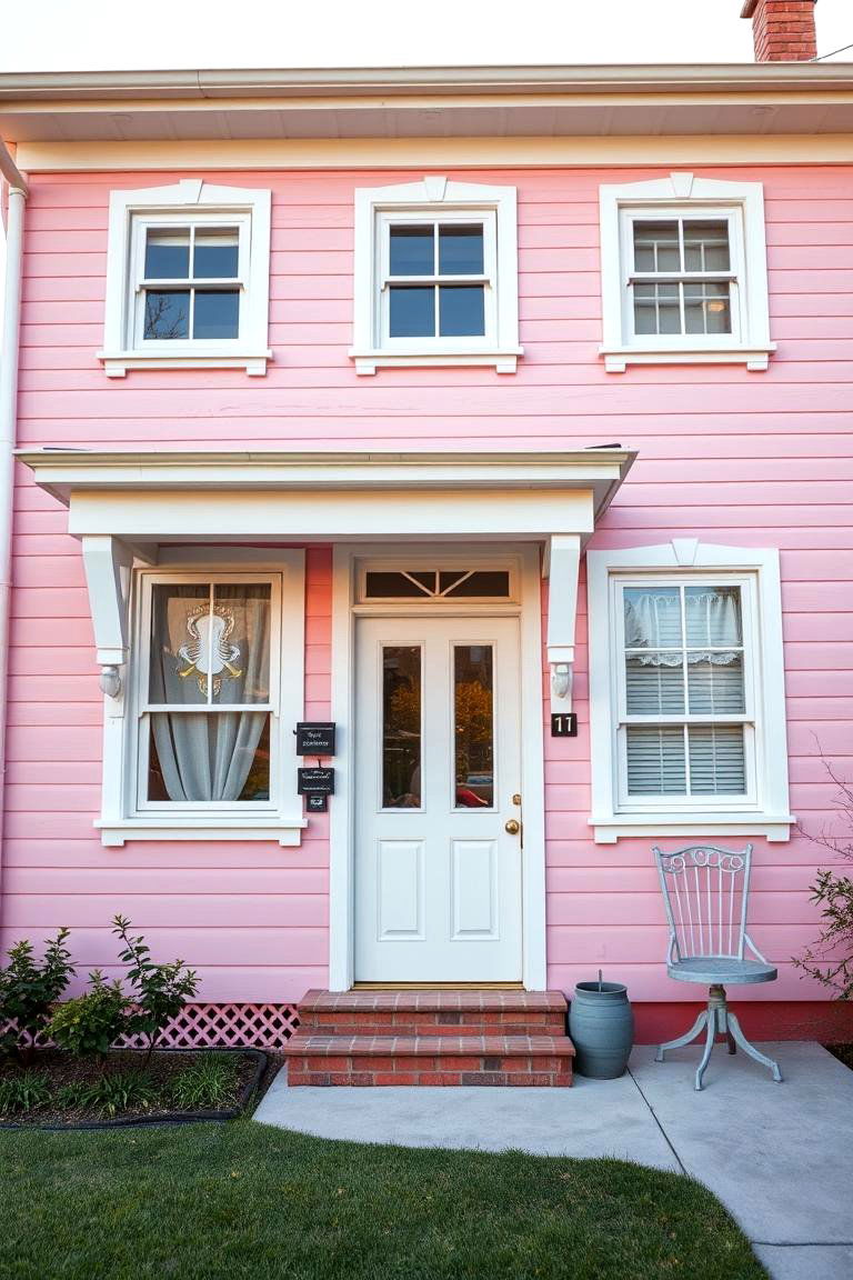 Retro Pink with White Detailing - 24 Pink House Exterior Ideas