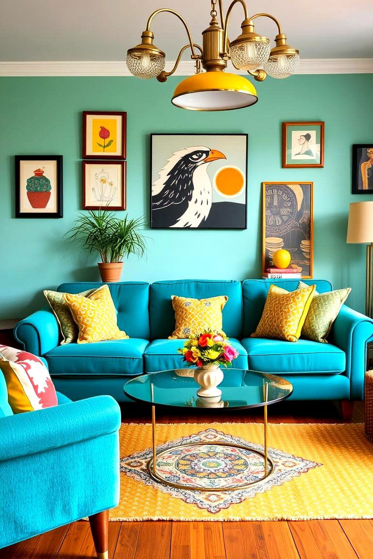 Retro Revival - 24 Teal Couch Living Room Ideas