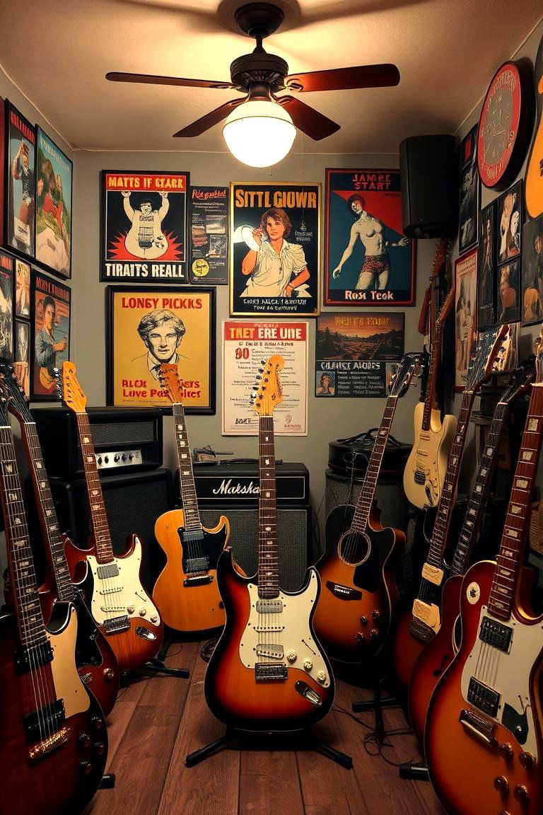 Retro Rock Corner - 24 Guitar Room Ideas