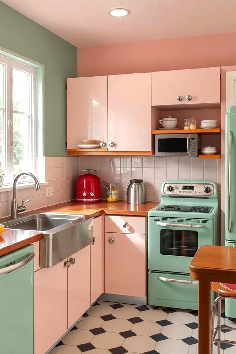 Retro Vibe in a Modern Space - 24 One Wall Kitchen Ideas