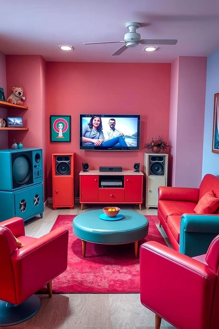 Retro Vibes with Modern Tech - 24 Small Living Room Ideas With Tv