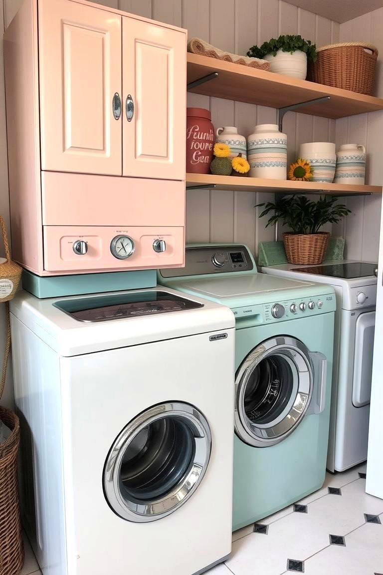 Retro Washing Machine Display - 24 Vintage Laundry Room Decor Ideas