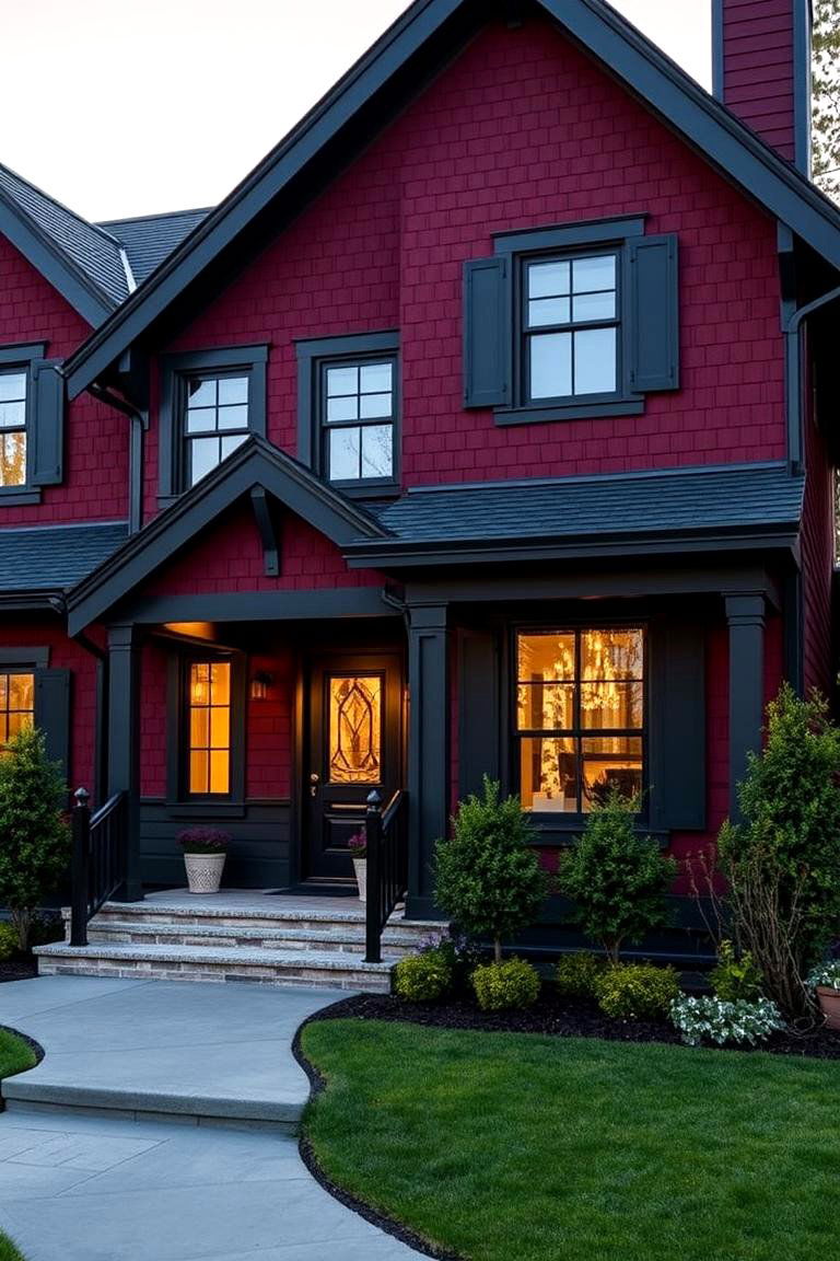 Rich Burgundy and Black - 24 Exterior Garage Door Trim Ideas