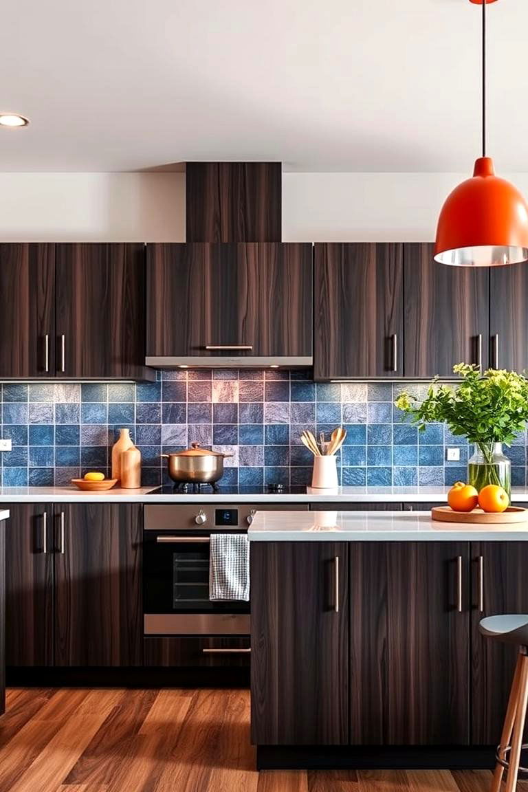 Rich Contrast with Vibrant Accents - 24 Dark Wood Kitchen Cabinets