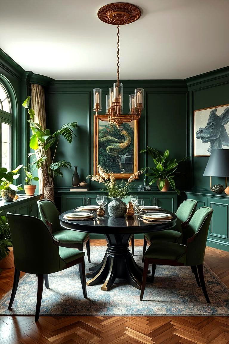 Rich Forest Green for a Luxurious Nature Inspired Room - 24 Dining Room Paint Colors