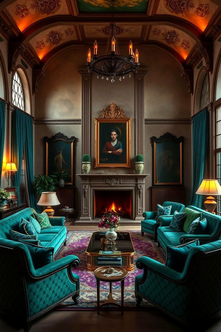 Rich Jewel Toned Accents - 24 Castle Living Room Ideas