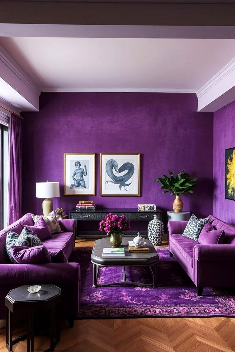 Rich Purple Layering - 24 Purple Living Room Ideas