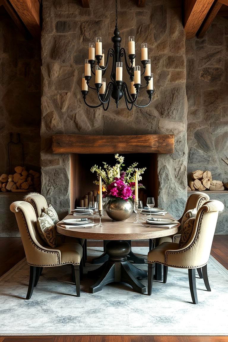 Rich Textures with Fireplace Backdrop - 24 Dining Room With Fireplace