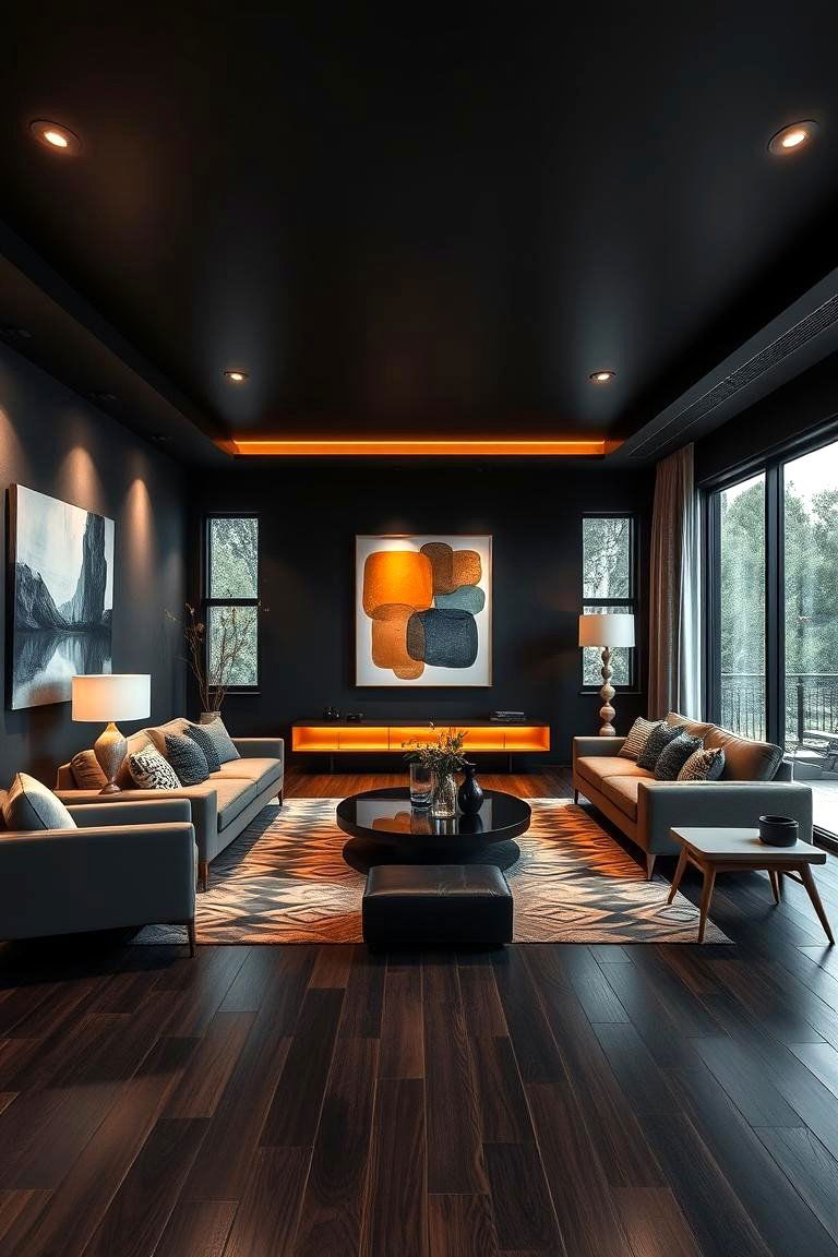 Rich Tones with a Modern Twist - 24 Dark Brown Floor Living Room Ideas