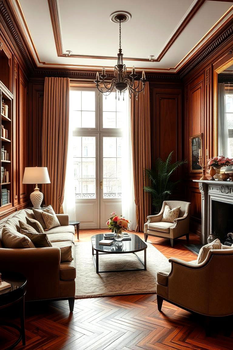 Rich Wooden Accents - 24 Parisian-style Living Room Ideas