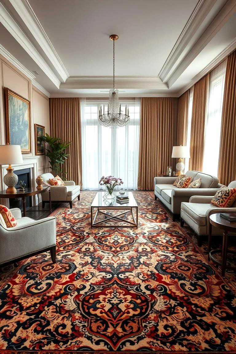 Richly Patterned Carpet - 24 Living Room Carpet Ideas