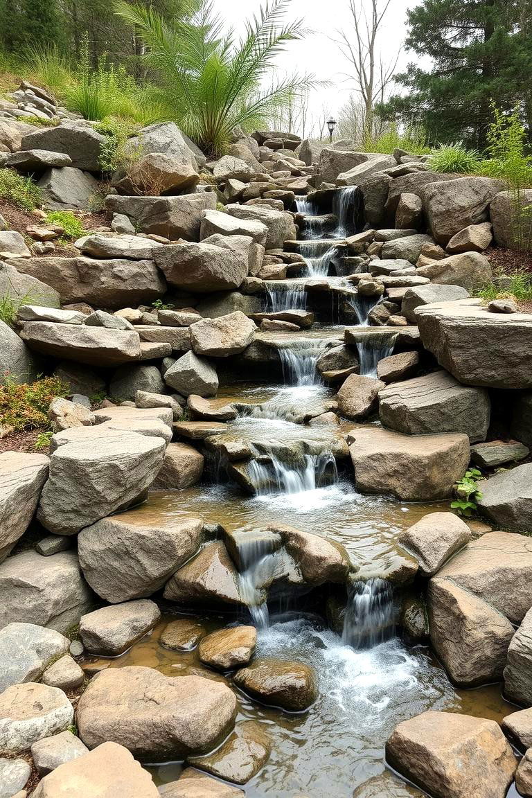 Rock and Water Feature Tier Garden - 24 Tiered Garden Ideas