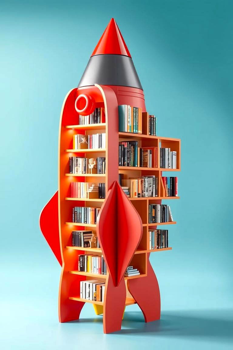 Rocket Ship Bookshelf - 24 galaxy space-themed bedroom ideas