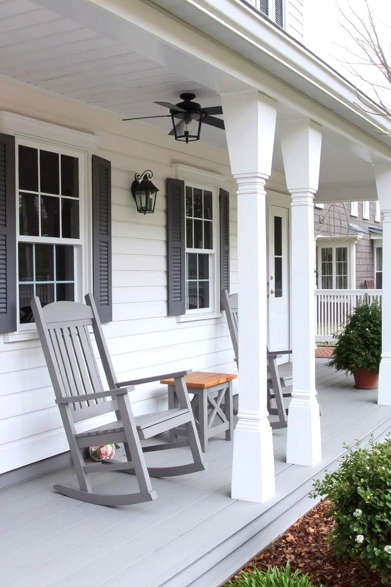 Rocking Chairs and Side Table - 24 White Farmhouse With Wrap-around Porch Ideas