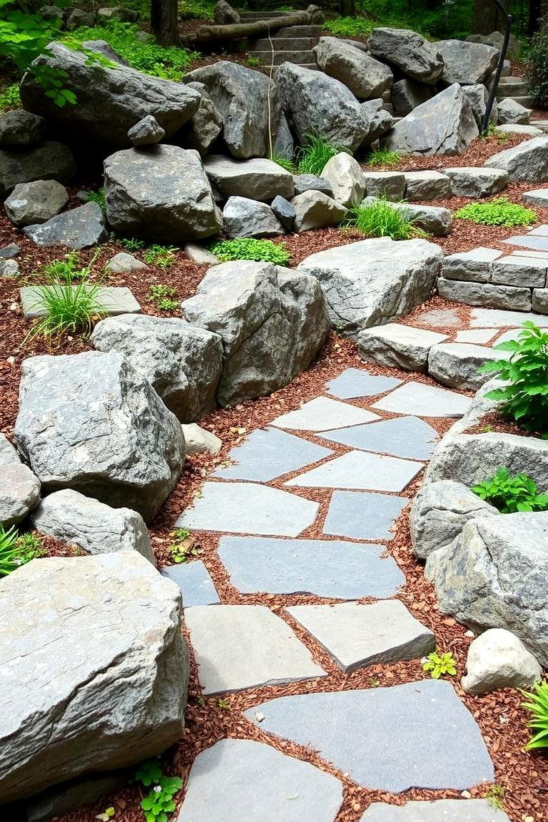 Rocky Garden Integration - 24 Bluestone Walkway Ideas