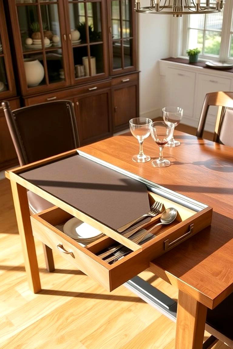 Roll Top Trays for Under Table Storage - 24 Dining Room Storage Ideas
