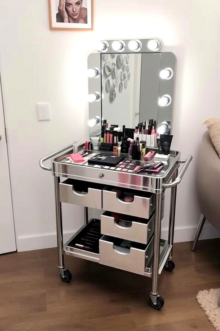 Rolling Cart as a Mobile Vanity - 24 Makeup Vanity Ideas