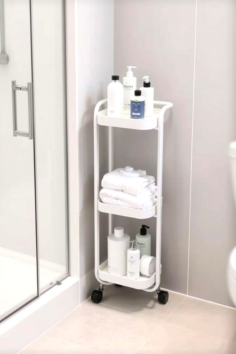 Rolling Cart for Bathroom Essentials - 24 Shower Storage Ideas