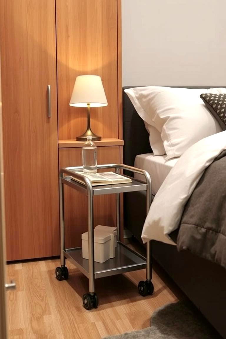 Rolling Cart for Bedside Essentials - 24 small bedroom storage ideas