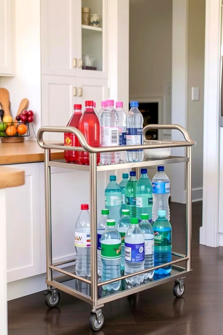 Rolling Cart for Versatility - 24 Water Bottle Storage Ideas