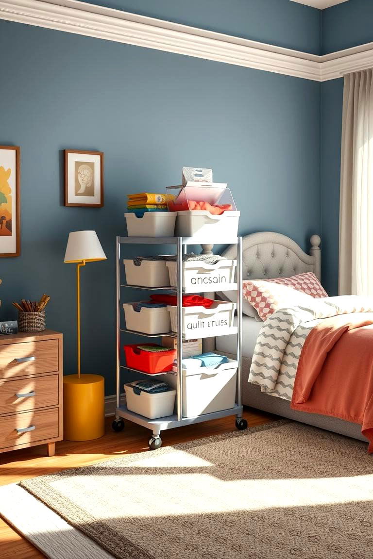 Rolling Carts for Versatile Storage - 24 Bedroom Storage Ideas