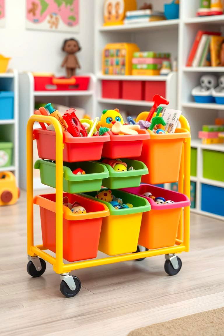 Rolling Carts with Multiple Bins - 24 Toy Storage Ideas