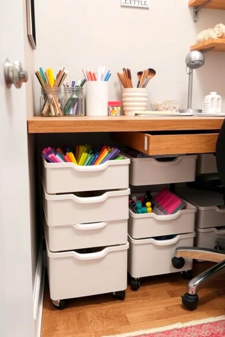 Rolling Drawers Under the Desk - 24 Small Craft Room Ideas