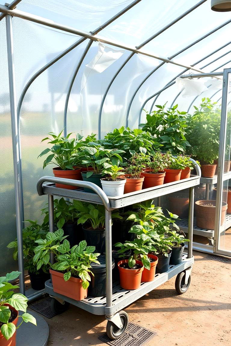 Rolling Greenhouse Carts - 24 Greenhouse Shelving Ideas