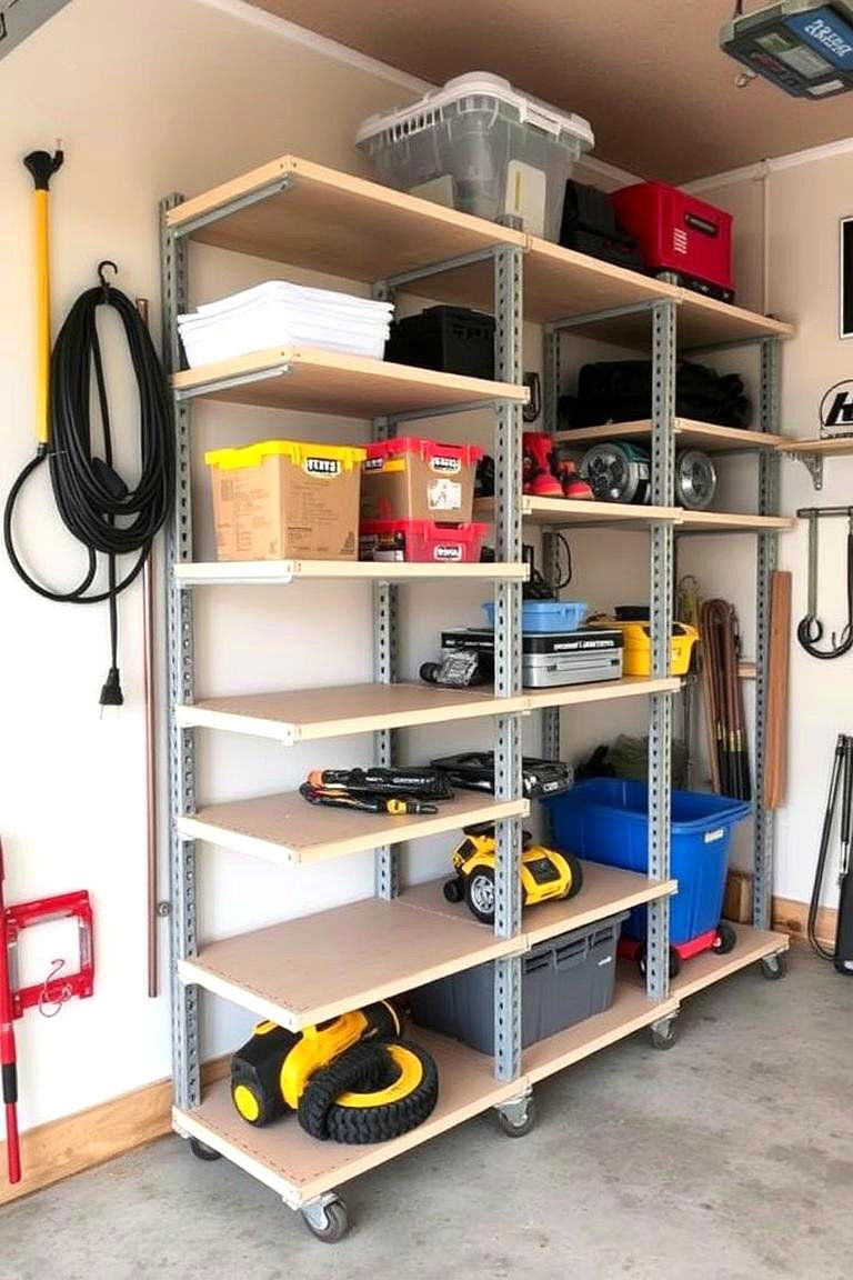 Rolling Shelves for Easy Mobility - 24 Garage Shelving Ideas
