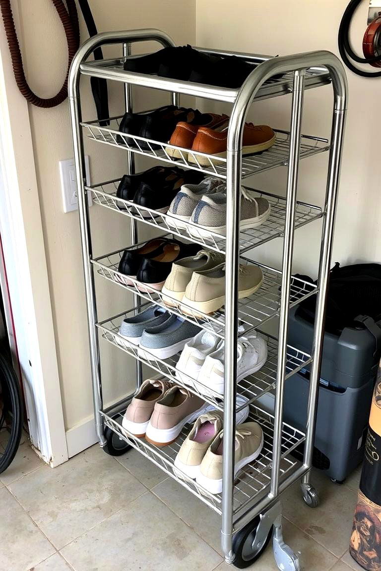 Rolling Shoe Cart - 24 Garage Shoe Storage Ideas