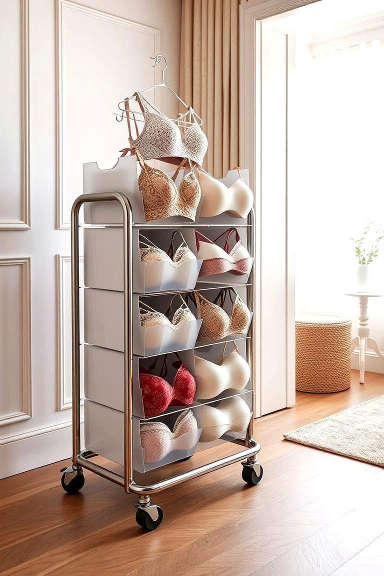Rolling Storage Cart for Bras - 24 Bra Storage Ideas