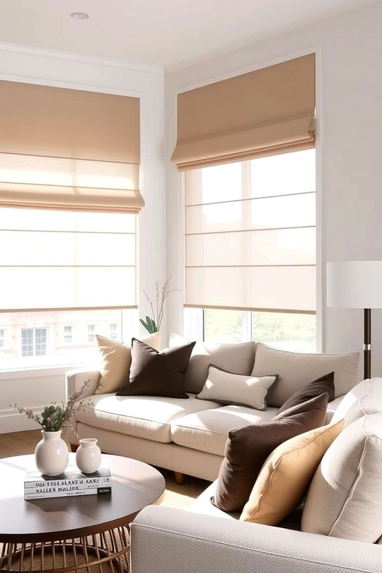 Roman Shades for Clean Tailored Lines - 24 Living Room Curtain Ideas
