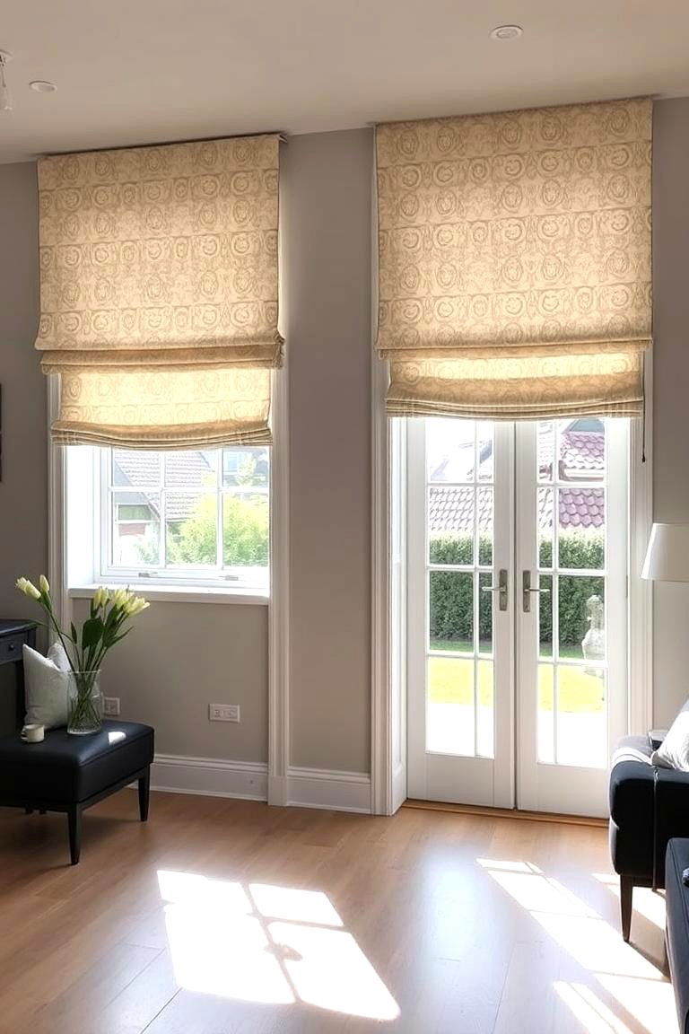 Roman Shades with Patterned Fabric - 24 French Door Curtain Ideas