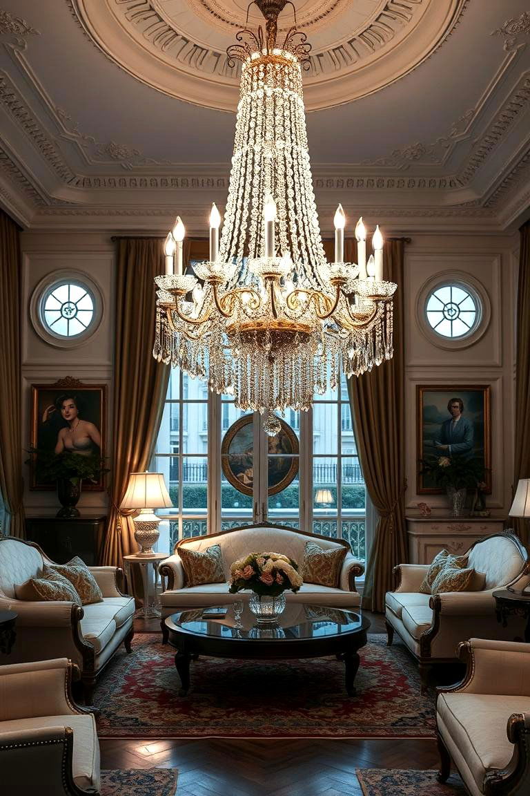 Romantic Crystal Chandeliers - 24 Parisian-style Living Room Ideas