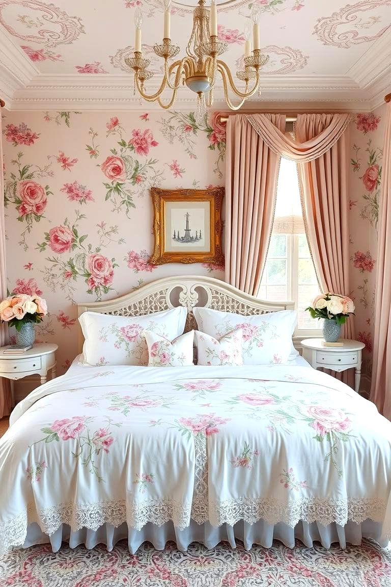 Romantic Floral Parisian - 24 Parisian Themed Bedroom Ideas