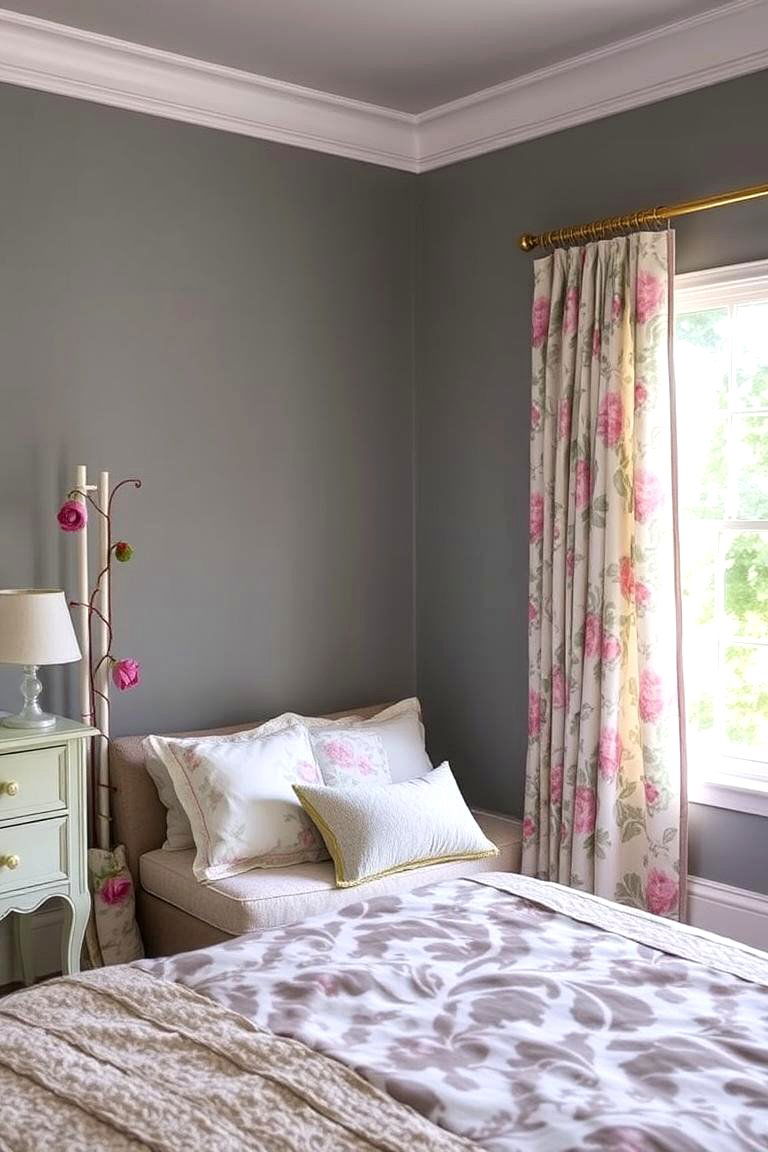 Romantic Floral Patterned Curtains - 24 What Color Curtains Go With Gray Walls