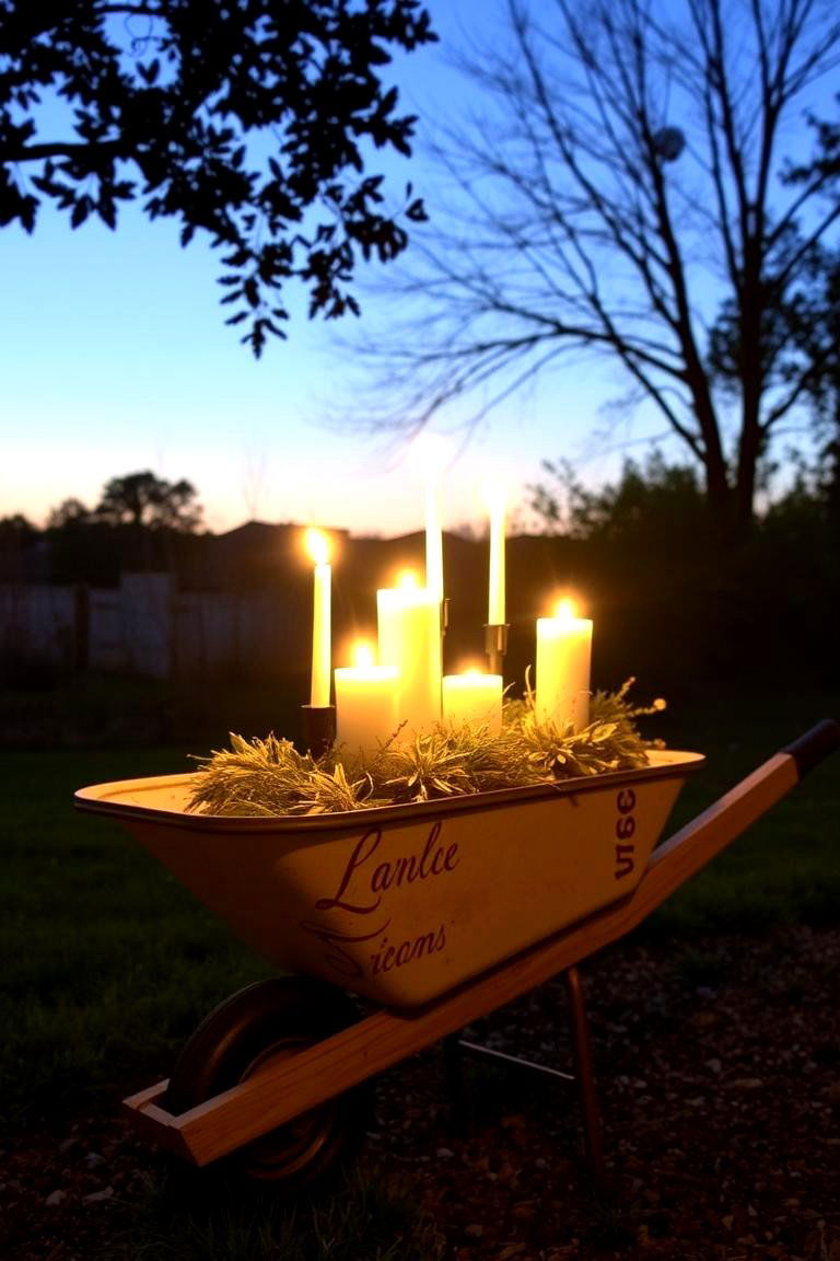 Romantic Outdoor Candle Holder - 24 Old Wheelbarrow Ideas