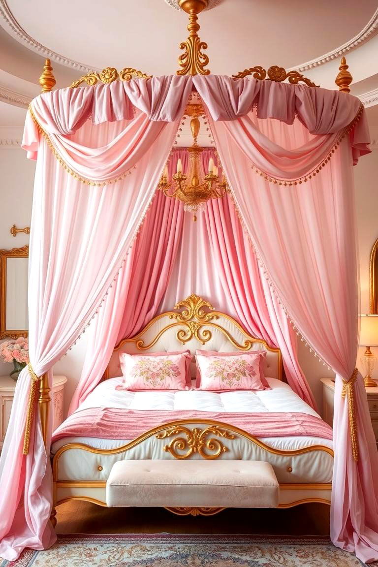 Romantic Pink and Gold Canopy Bed - 24 Pink and Gold Bedroom Ideas