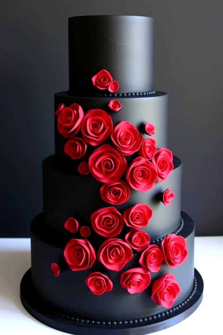 Romantic Red Wedding Dress Accents - 24 Red and Black Wedding Ideas