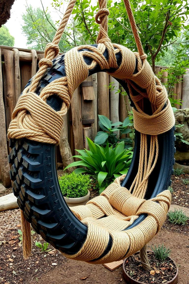 Rope Twine Masterpiece Tire Swing - 24 Tire Swing Ideas